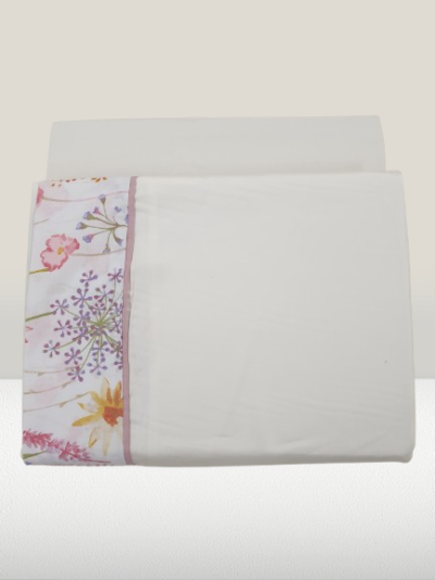 Jogo de Lençois 100% Algodão cor Perola com detalhe floral - Ref.JCS est.0003
