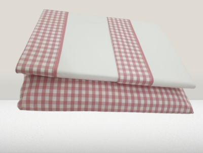 Jogo de Lençois 100% Algodão Percale 200 Fios cor Branco com vies Rosa - Vichy