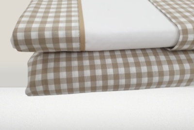 Jogo de Lençois 100% Algodão Percale 200 Fios cor Branco com vies Bege - Vichy