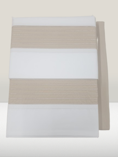 Jogo de Lençois 100% Algodão Percale 200Fios cor Branco+Bege com detalhe trabalhado - Ref.JCS Rubi