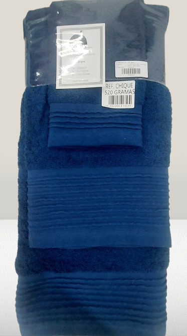Conjunto Toalhas de Banho 100% Algodão 520g/m2 - cor Azul Marinho - Ref.Chique