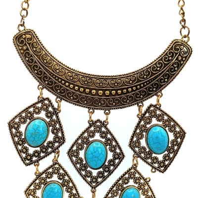 Colar Estilo Hippie Dourado com Turquesas