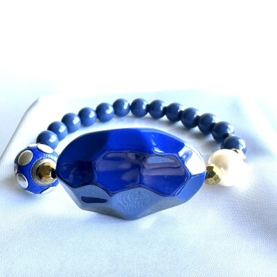 Pulseira Elástica Exclusiva Azul Profundo e Dourado - Energia e Serenidade