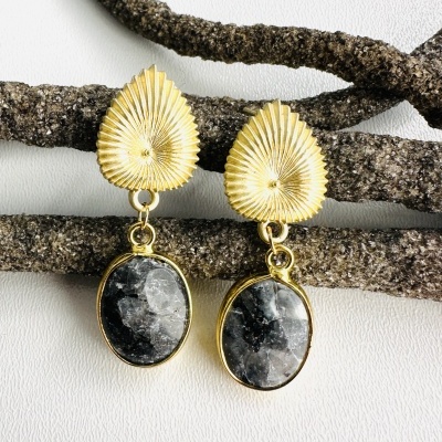 Brincos de Pedra Natural para Mulher- Ágata cinza.