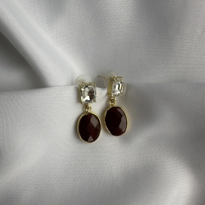 Brincos Luxo Pedra Natural e Cristal – Elegância e Sofisticação em Cada Detalhe!