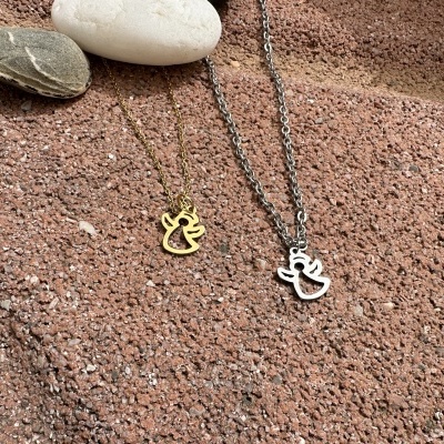 Fio com Anjo em Aço Prateado ou Dourado | Ajustável e Versátil Fio com Anjo em Aço Prateado ou Dourado | Ajustável e Versátil