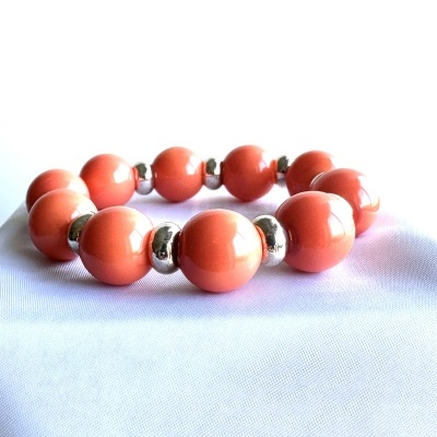 Pulseira Elástica Exclusiva Laranja Coral e Prateada - Alegria e Vitalidade
