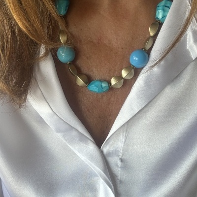 Colar Azul Turquesa e Dourado Mate | 48cm + 5cm | Confiança e Serenidade Colar Azul Turquesa e Dourado Mate | 48cm + 5cm | Confiança e Serenidade