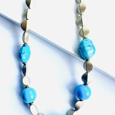 Colar Azul Turquesa e Dourado Mate | 48cm + 5cm | Confiança e Serenidade Colar Azul Turquesa e Dourado Mate | 48cm + 5cm | Confiança e Serenidade