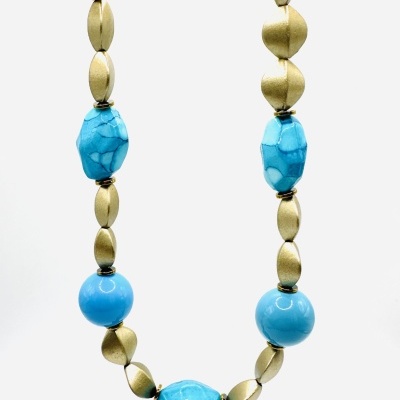 Colar Azul Turquesa e Dourado Mate | 48cm + 5cm | Confiança e Serenidade Colar Azul Turquesa e Dourado Mate | 48cm + 5cm | Confiança e Serenidade