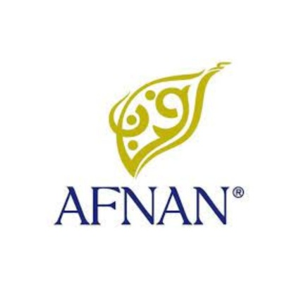 Logotipo da marca AFNAN com símbolo dourado e texto azul