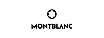 Logótipo Montblanc preto e branco com símbolo circular e texto MONTBLANC
