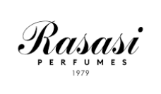 Logótipo Rasasi PERFUMES 1979 preto sobre fundo branco