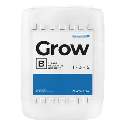 Recipiente branco de plástico com etiqueta do produto Grow B da ATHENA
