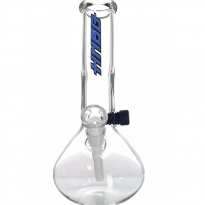 Cachimbo de vidro transparente com texto azul HYDRO