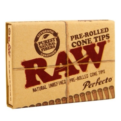Embalagem RAW de papel castanho com cordel, contendo tips pré-enrolados para cone