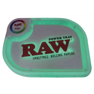 Tabuleiro RAW Power Tray de plástico translúcido verde com texto impresso