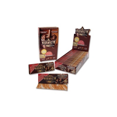 Papéis enroladores Juicy Jays Med Chocolate com embalagem castanha e design de chocolate