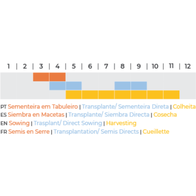 Gráfico do plano anual para atividades agrícolas com cores e legendas multilíngues.