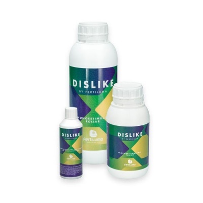 Frascos brancos com rótulos coloridos do produto DISLIKE by Fertiluma