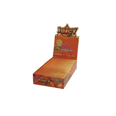 Caixa aberta de papel de enrolar Juicy Jay's sabor Peaches 'N Cream laranja