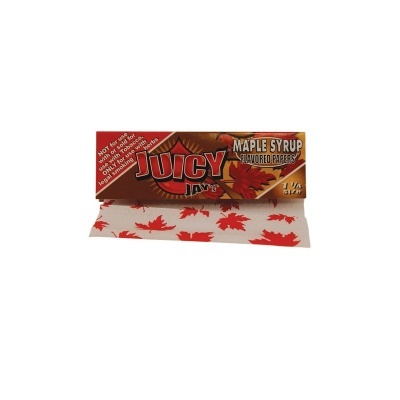 Embalagem de papel de enrolar Juicy Jay's sabor xarope de ácer com folhas vermelhas desenhadas no papel