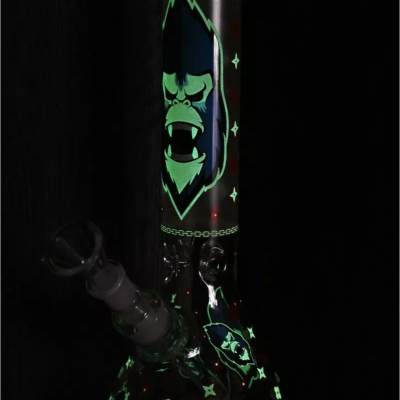 Cachimbo de vidro com desenho de gorila verde fluorescente