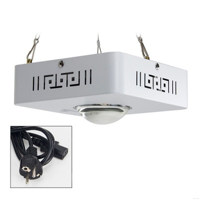 Dispositivo suspenso quadrado branco com lente convexa e ficha elétrica preta