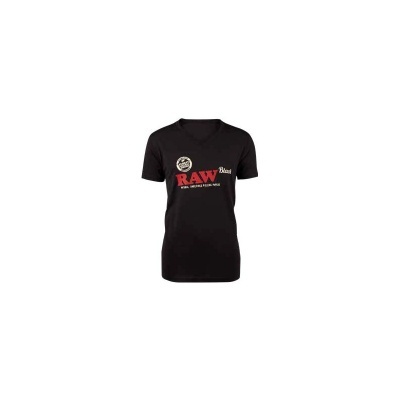 T-shirt preta com texto 'RAW Denim' e selo 'ORIGINAL RAW'