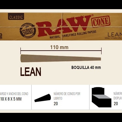 Embalagem de cones RAW CLASSIC, papel natural sem refinar, 20 unidades, tamanho 110 mm, boquilla 40 mm