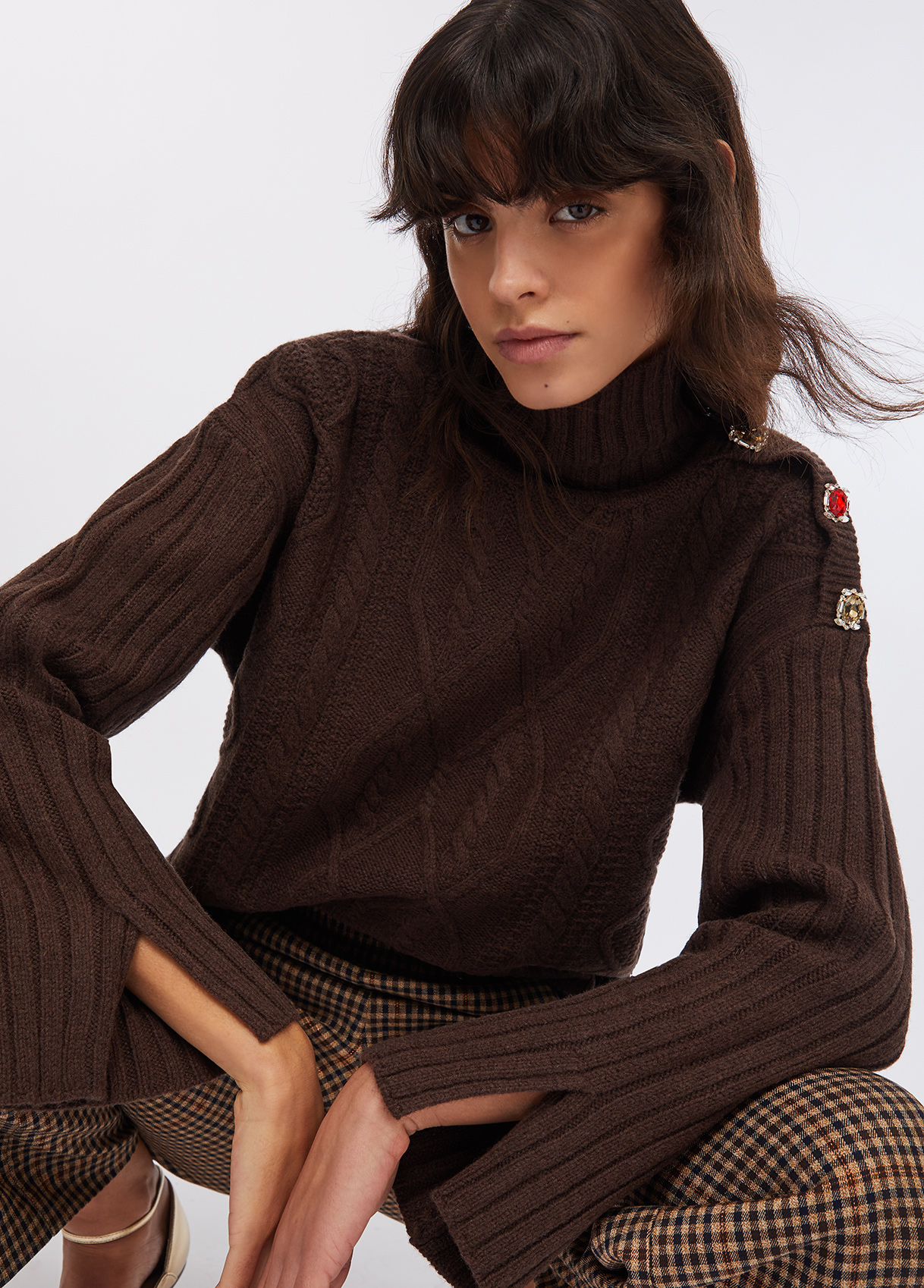 Wool polo-neck with bejewelled buttons Wool polo-neck with bejewelled buttons