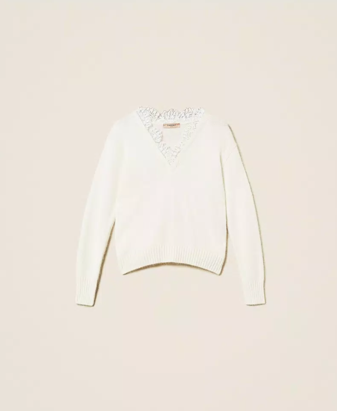 Angora blend jumper with lace Angora blend jumper with lace