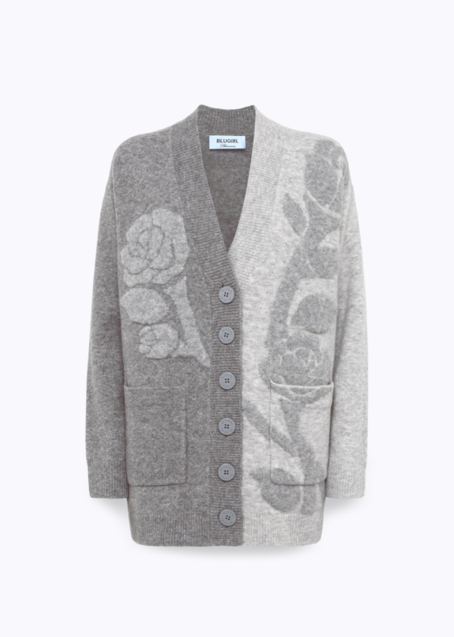 Jacquard Cardigan With Rose Intarsia Jacquard Cardigan With Rose Intarsia