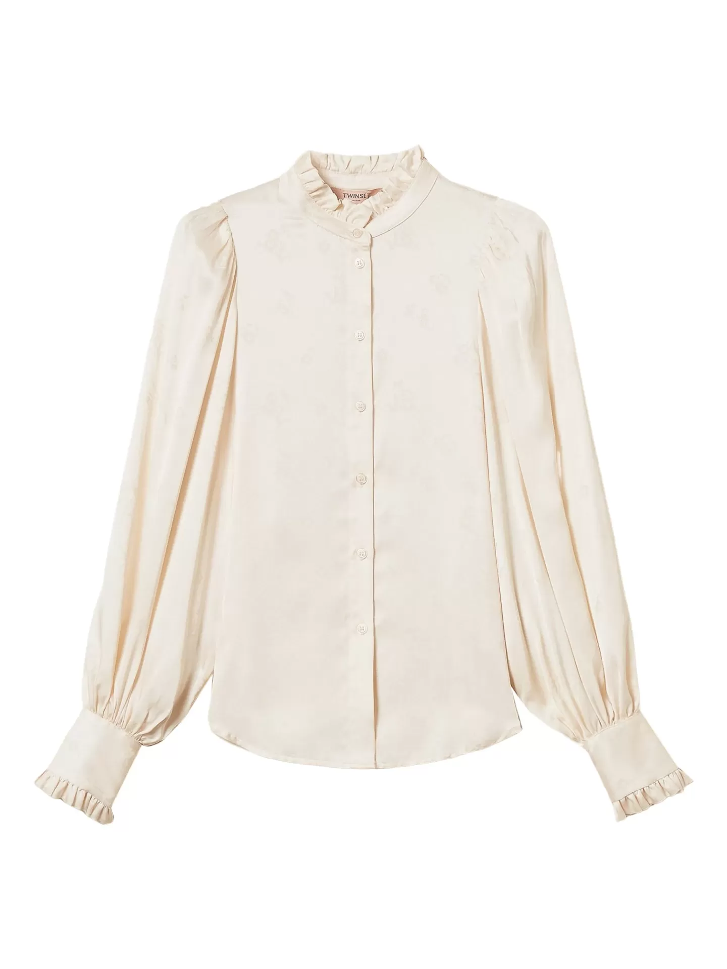 Jacquard satin shirt with ruffles Jacquard satin shirt with ruffles