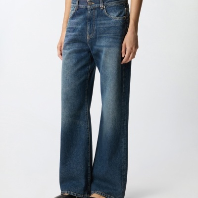 Wide-leg soft denim jeans