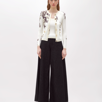 Cardigan And Flower Print Top - set