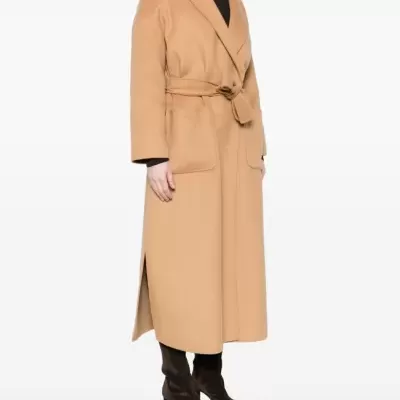 Camel wool-blend belted coat