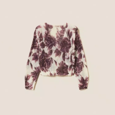 Mohair blend jumper with floral print