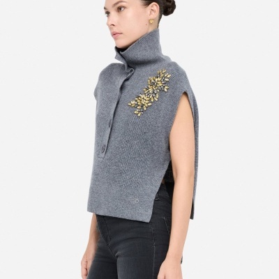Wool vest with bejewelled embroidery