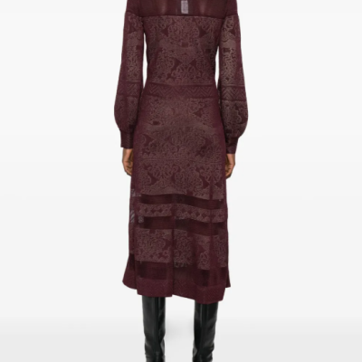 V-neck Jacquard Knit Maxi Dress