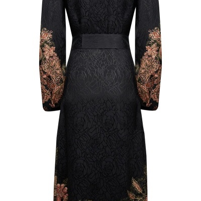 Floral Jacquard Midi Dress with Belt