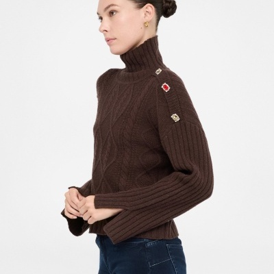 Wool polo-neck with bejewelled buttons