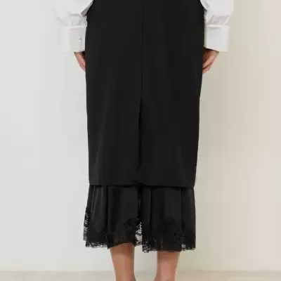 Midi Wool Skirt with Lace Hem