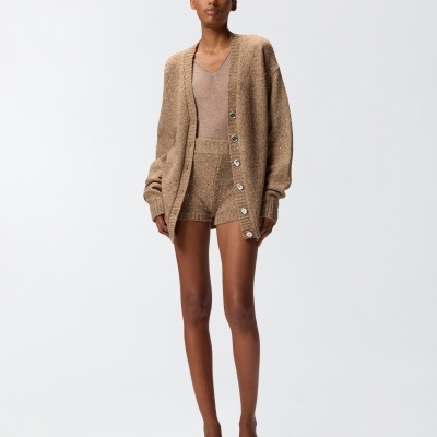 Bouclé fabric cardigan with rhinestones