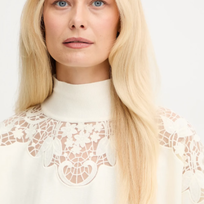 Lace-insert high-neck sweater