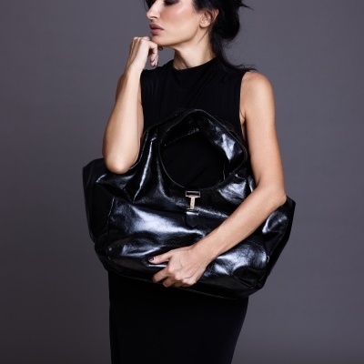 Black Draped Open Dress