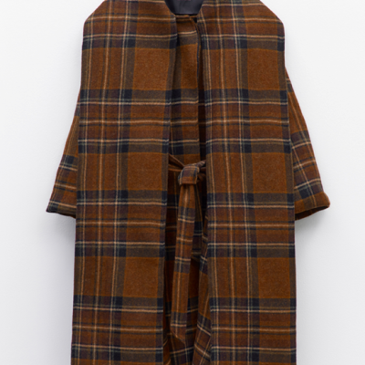 Brown Checked Wool Coat
