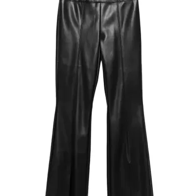 Split-leg flared leather trousers