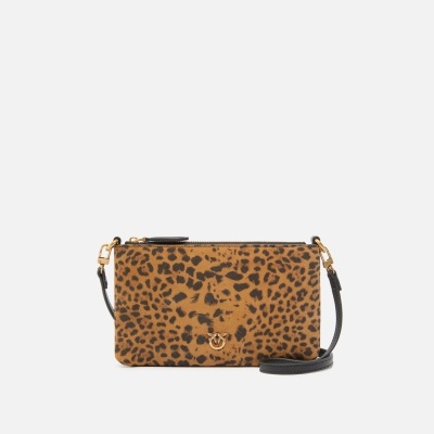 Small crossbody clutch in leopard-print suede