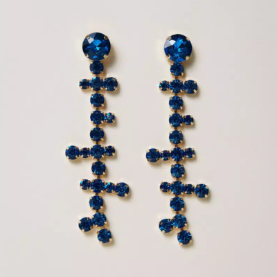 Pendant earrings with rhinestones in blue